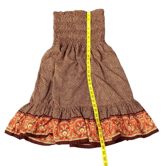 Vintage Bohemian Strapless Smocked Midi Dress With Ornate Border Print - Picture 6 of 8